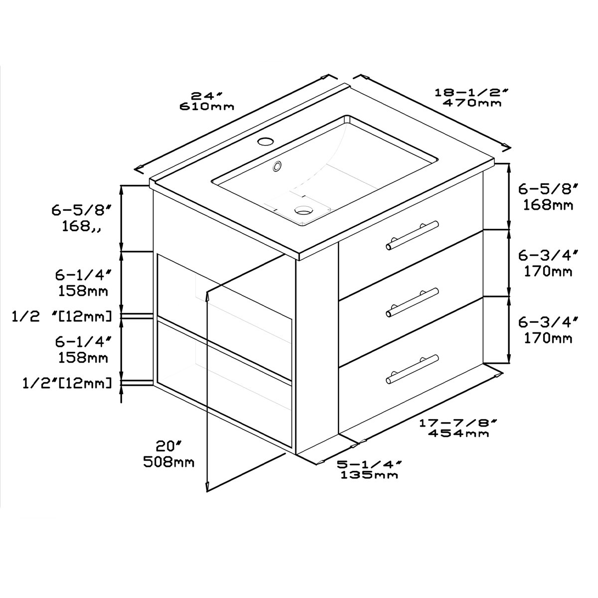 Wrought Studio Exquisite Home 24" WallMount Single Bathroom Vanity Set